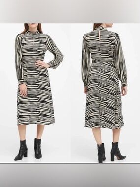 Banana Republic black and white zebra print mock neck midi dress